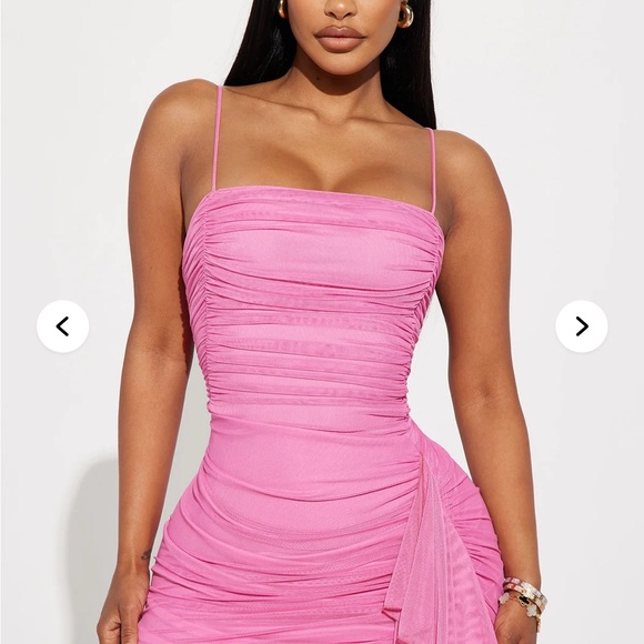 Pretty Lady Ruched mesh midi Pink Asymmetrical Dress - Picture 2 of 5